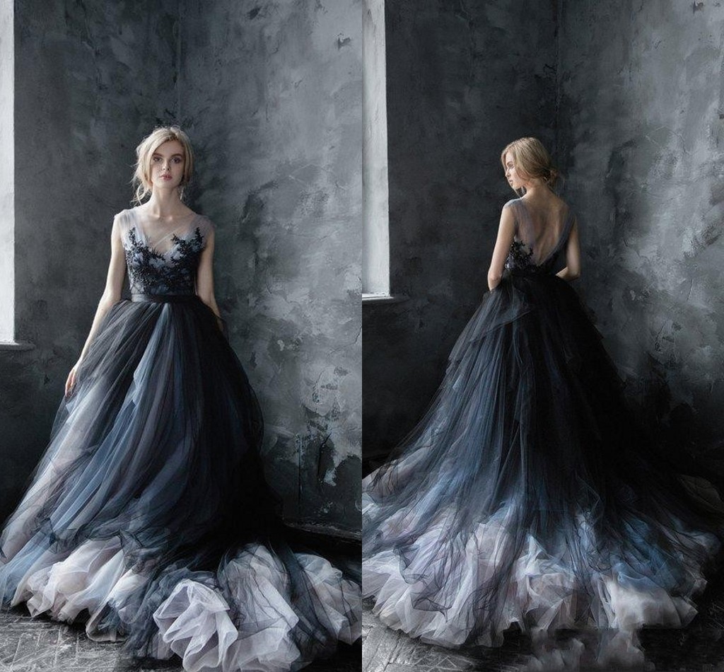 

Sexy Gothic Black Multi Color 2022 Wedding Dresses Bridal Gowns Sheer Neck Applique Lace Backless Tulle Court Train, Nude