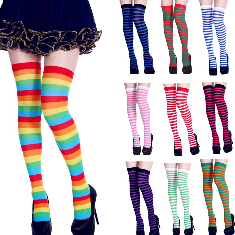 

Women Halloween Christmas Festive Parties Fashion Contrast Striped 68cm Height Long Stockings Ladies Sheer Vintage Stockings for Cheerleader, Black;white