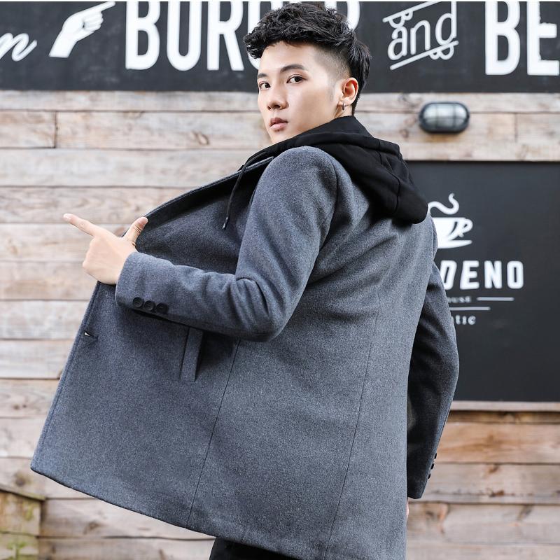 

2020 Winter Trench Coat Men Fashion Long Overcoat Dismountable Hat Woollen Coat Thick Men's Clothing Male Plus Size 5XL, Black
