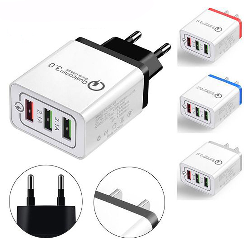 

Universal Phone 3 USB Port Portable QC 3.0 Fast Charger US/EU Plug Wall USB Charger