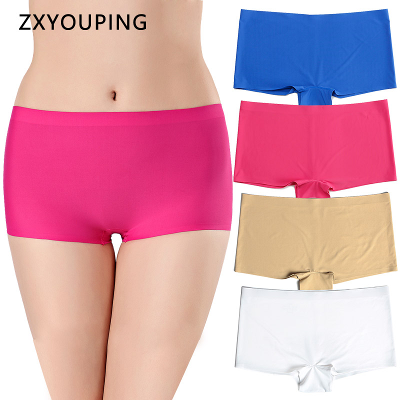 

Large Size Seamless Boyshort Women Underwear Panties Ice Silk Elasticity High Waist Sexy Panites Female Lingerie -L US Size, Black