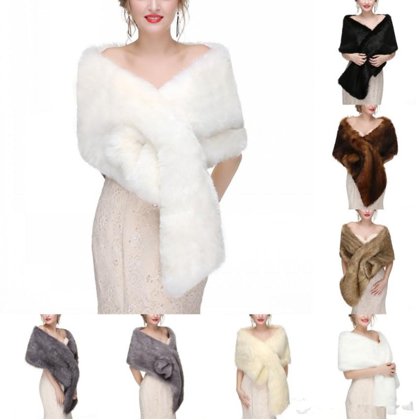 

In Stock Bridal Wraps Faux Fur Wedding Jackets Fashion Women Cover up Capes For Winter Christmas Shrug Shawl Bolere CPA1604, White