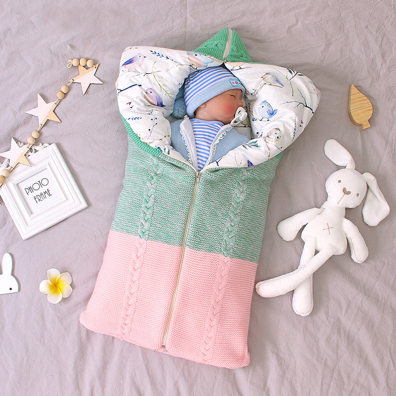 

Warm Baby Blanket Knitted Newborn Swaddle Wrap Soft InfantSleeping Bag Footmuff Cotton Envelope For Stroller Accessories Blanket
