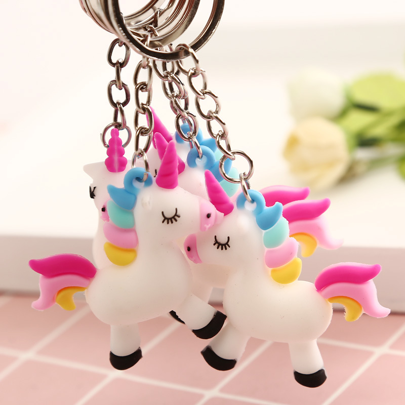 

New 3D Unicorn key chains for Christmas gift soft silicon Horse Pony keychain Children TOYS Bag Hangs