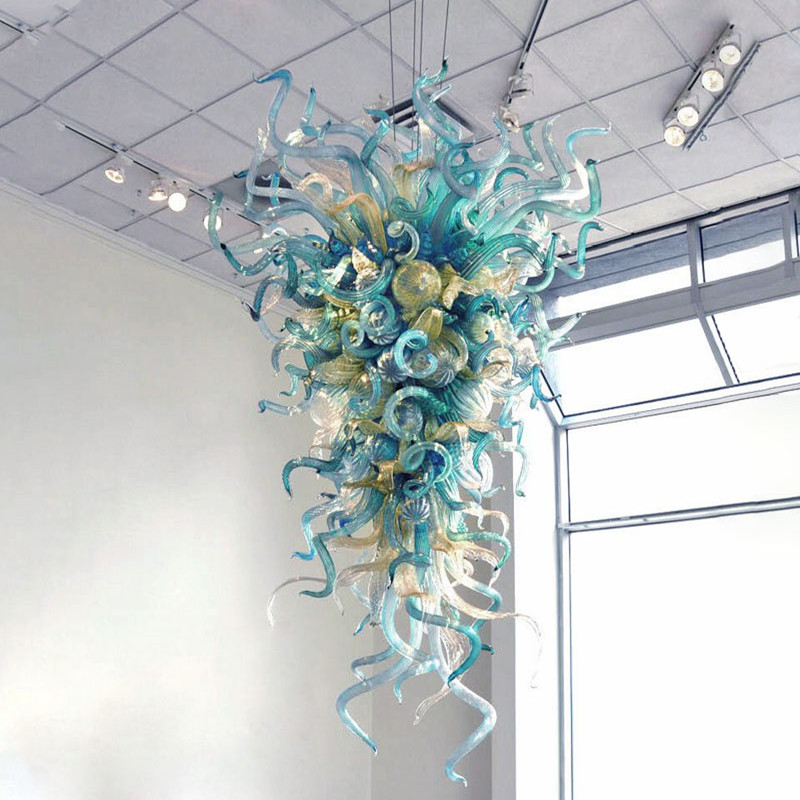 Lamps Large Chandeliers Lighting Green Shade 72 Inches LED Pendant Hand Blown Glass Murano Chandelier for Living Dining Room Bar-image-485854998