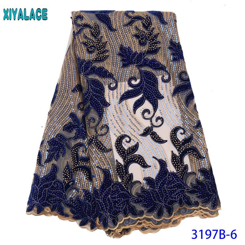 

Royal Blue African Lace Fabric African Net Lace French Sequin Fabric Velvet Fabrics Laces with Stones for Wedding Dress KS3197B