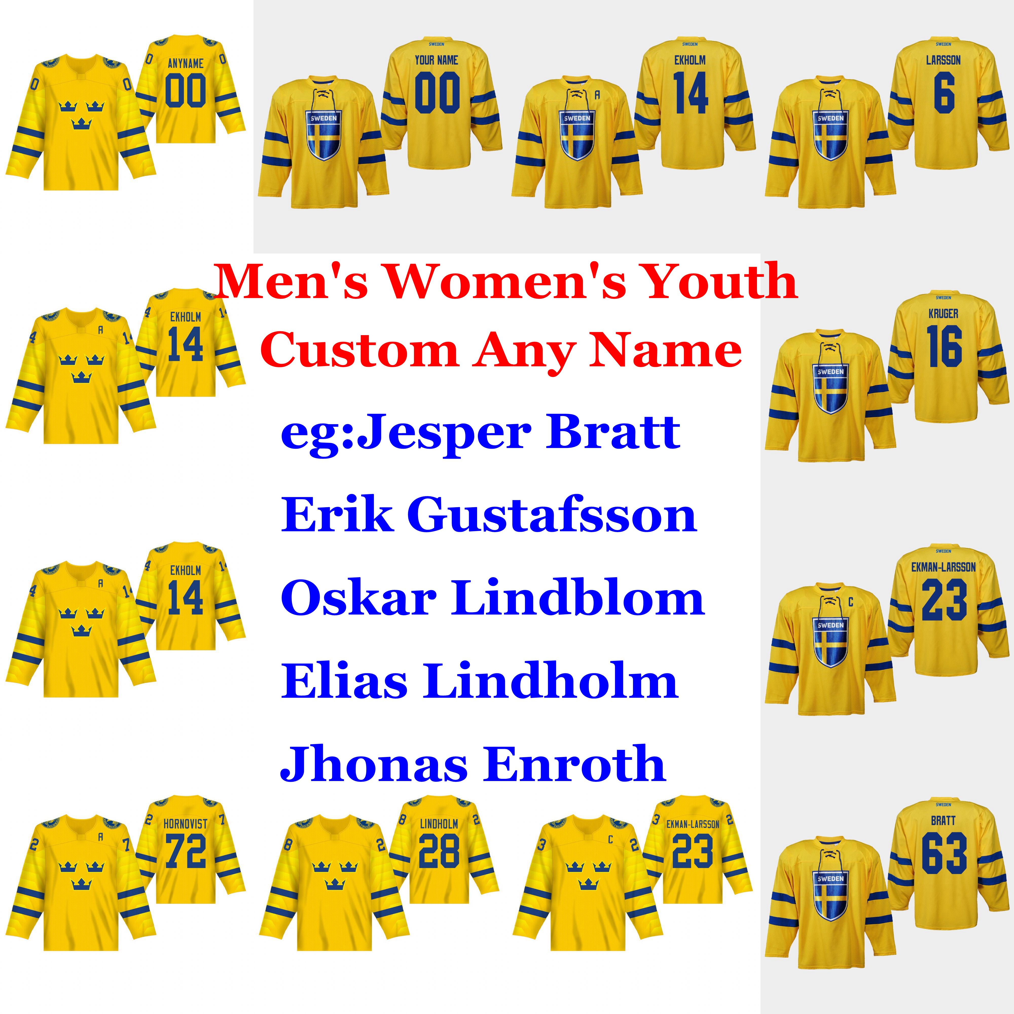 

2019 IIHF World Championship Sweden Hockey Jerseys William Nylander Jersey Rasmussen Anton Lander Loui Eriksson Wennberg Custom Stitched, Youth yellow sweden