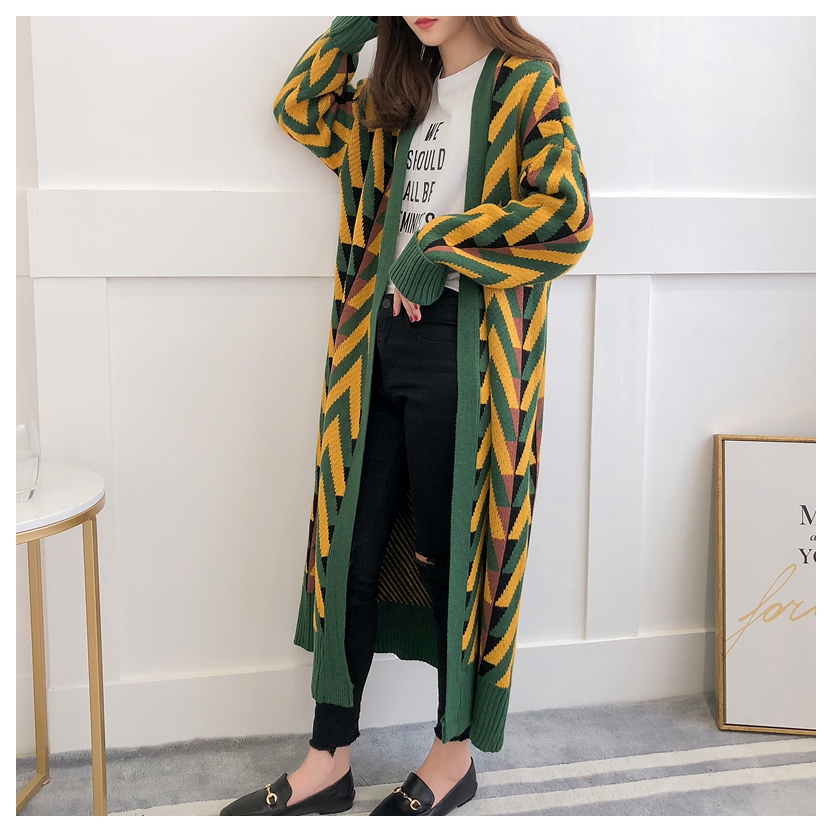 

HSA Women Long Sweater Cardigans 2018 Autumn Winter Long Sweater Jacket Geometric Knit Cardigans Overcoat winter coat woman, Hf18188 yellow