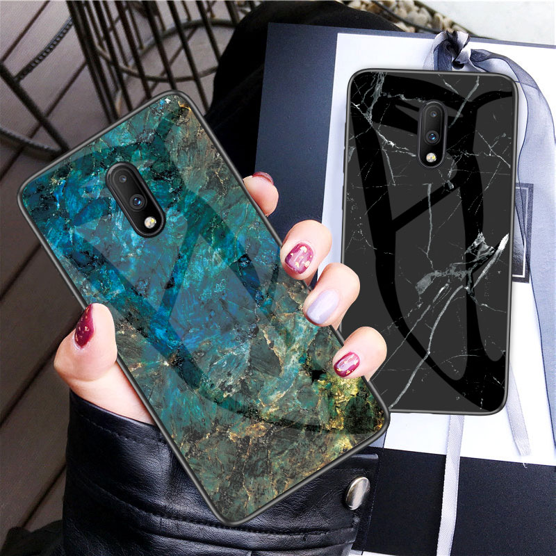 

Anti-Scratch Slim Marble Stone Tempered Glass Case For Oneplus 7T 7 Pro 6T 6 5T 5 One Plus Nord N100 N10 8 Pro, Black