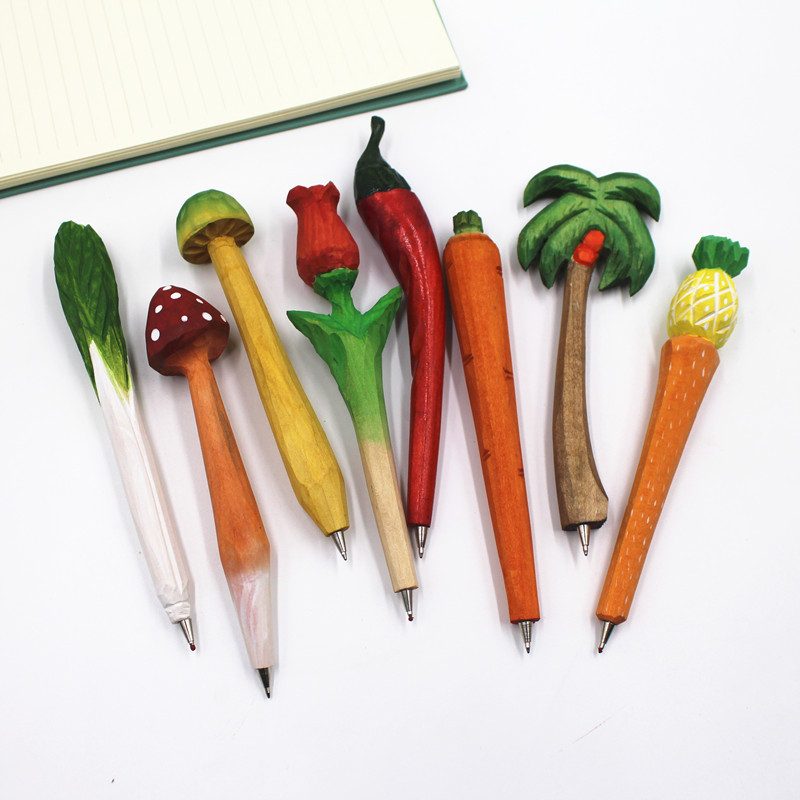 

Creative Plant Series Writing Pen Wood Ballpoint Pens Wooden Novelty Gift Cactus Carrot Sunflower School Stationary Ballpoint, Mixed color