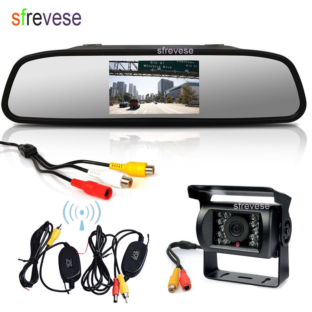 4.3 "véhicule LCD miroir moniteur + sans fil étanche 18 IR CCD caméra de recul voiture vue arrière Kit aide au stationnement
