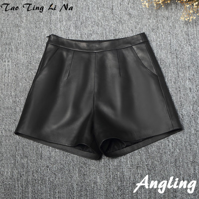 

2020 New Fashion Genuine Real Sheep Leather Shorts J4, Black