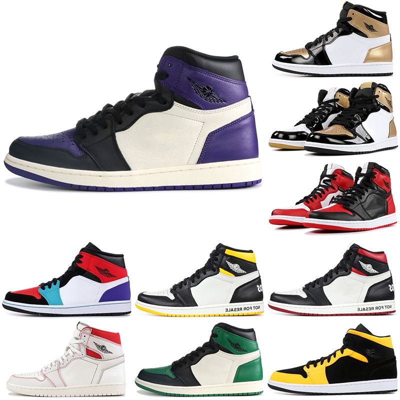 

1s Basketball Shoes Panda for mens women unc not for resale bred toe Men women Designer trainer sneaker size 5.5-13, Court purple with black symbol