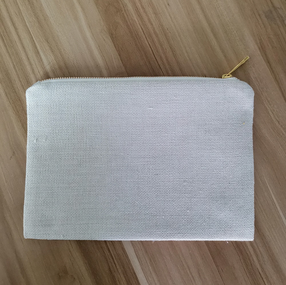 

Beige linen makeup bag blank linen cosmetic bag sublimation blanks faux linen makeup pouch for heat vinyl press.