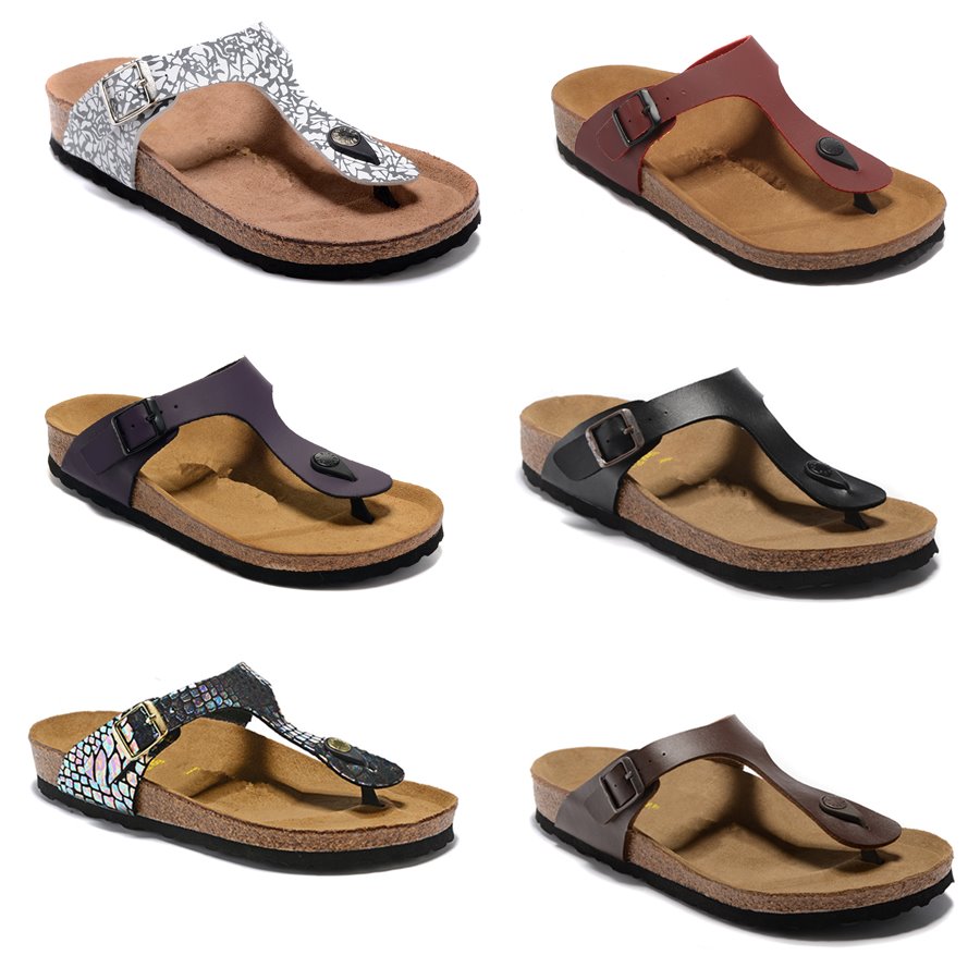 

2019 Gizeh Arizona slippers MEN and woman Open Toe Sandals,Summer Beach Slippers Genuine Leather Flats Free Cork slippers SZ34-46, 02