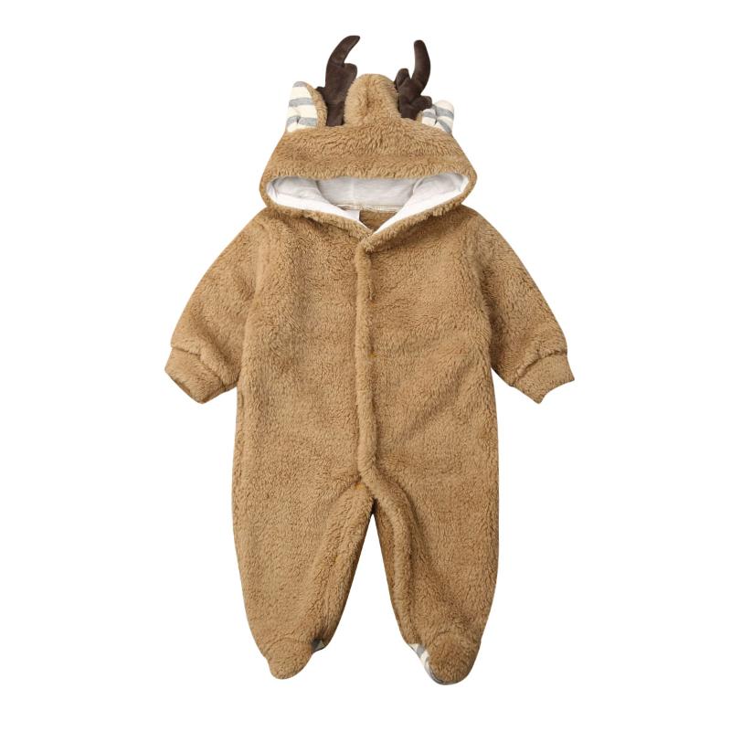 

Newborn Infant Boy Girl Romper Hooded Baby Jumpsuit Bodysuit Outfits Clothes, Coffee