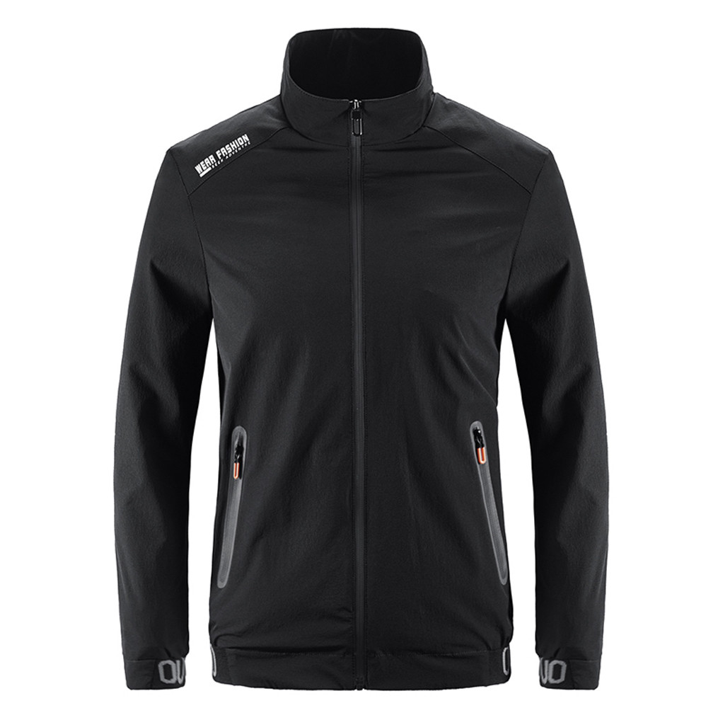 

JAYCOSIN 2019 New Spring Summer Mens Fashion Outerwear Windbreaker Men' S Thin Jackets Hooded Casual Sporting Coat Big Size #809, Bk