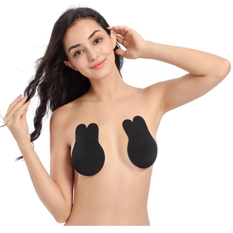 

Ears Chest Stickers Silicone Strapless Bra Anti-Bump Lifting Nipple Stick Underwear, Black