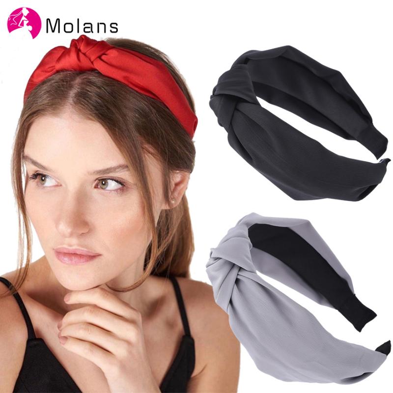 

Molans 2020 Satin Twist Knot Headbands Elegant Versatile Solid Fabric Knotted Hairbands Women Wide Hair Hoops Glitter Headband