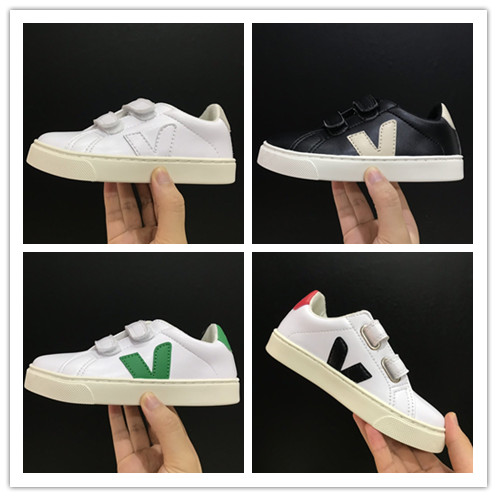

2020 New Baby VEJA ESPLAR Sneakers Designer children Calfskin Shoes Vintage White Platform Casual Shoes Classic outdoor toddler athletic