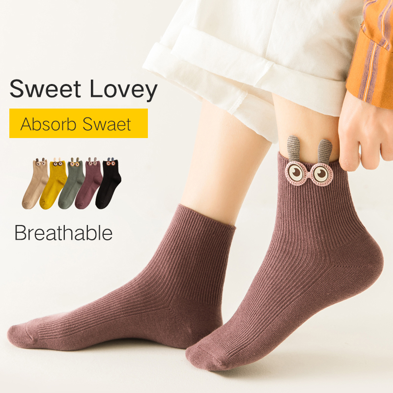 

Women's socks summer thin cotton short socks absorb sweat Breathable Anti-Odor lovey Sweet youth women 5 Pairs, Black 5 pairs