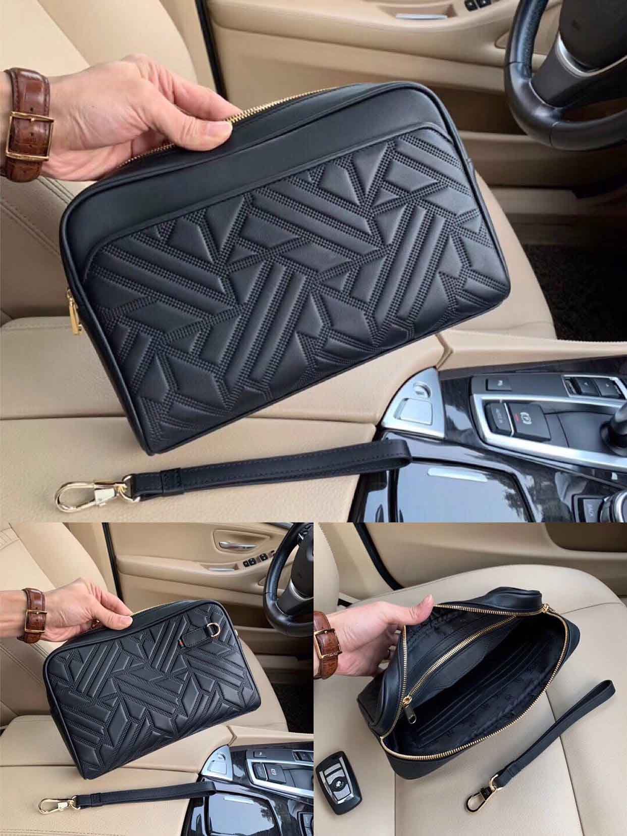 

Free ship Genuine Leather Fashion Brand Handbags for men and women new trends fashion clutch bags unisex classic purse business hand bags, Customize