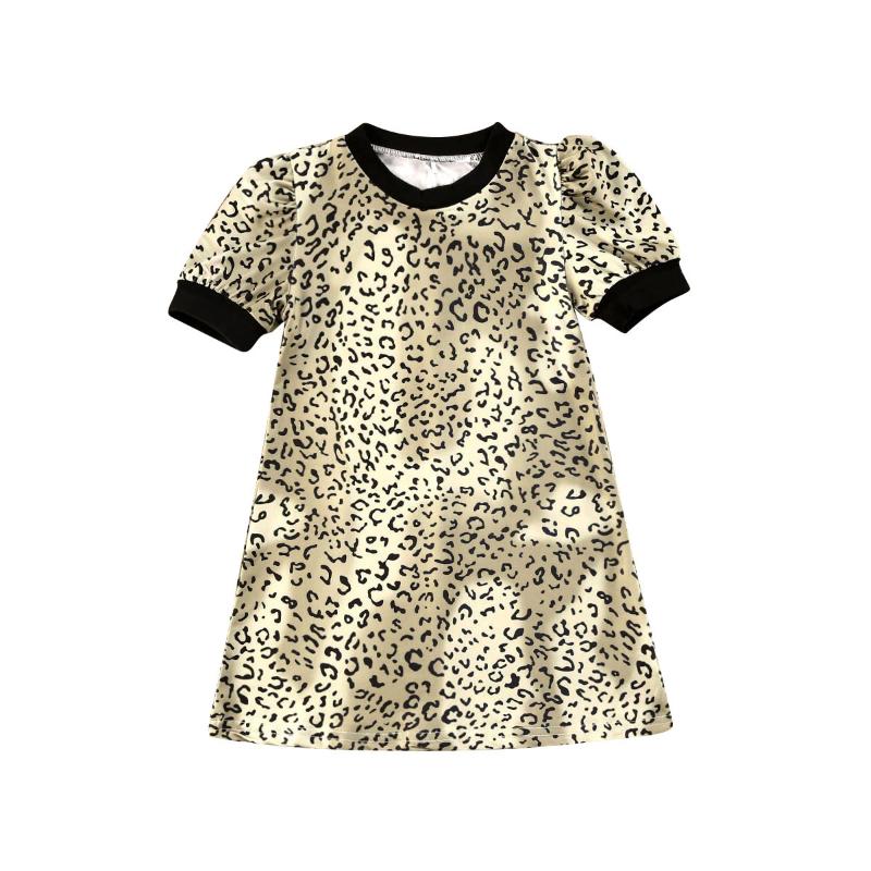 

2020 Baby Summer Clothing Infant Kids Baby Girls Dresses Fashion Leopard Print Puff Sleeve Crew Neck A-Line Sundress 1-6 Years, As pic