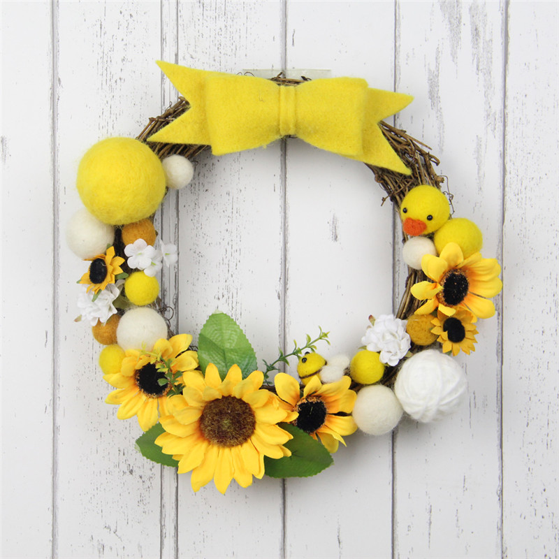 

25cm Sun Flower Front Door Wreath Wool Felt balls Garland DIY Kit Kids Girls Room Party Decoration Handmade Gift, Dy kit