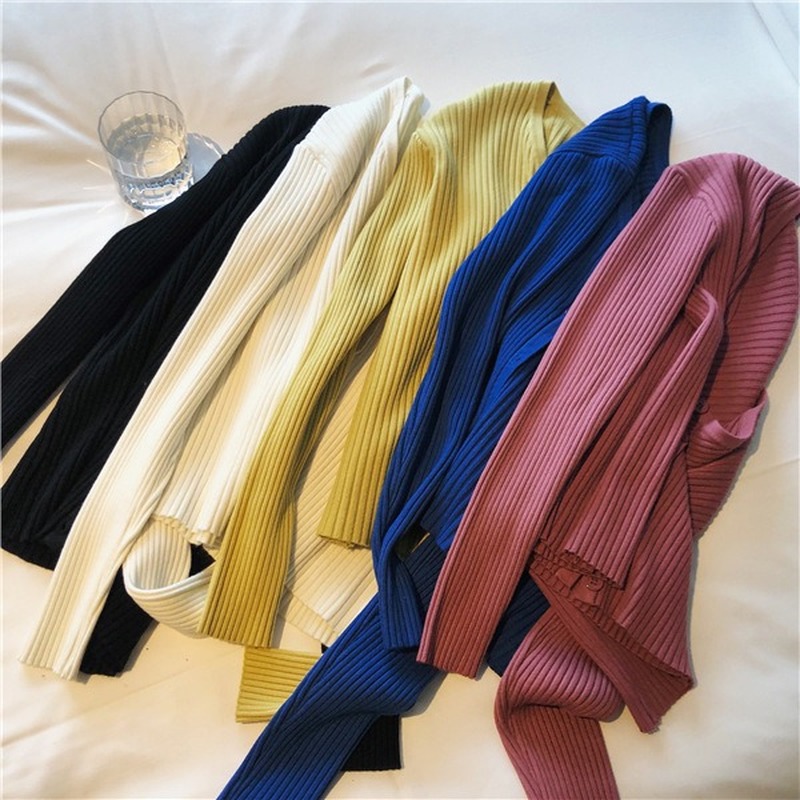 

Spring 2020 new style tone children's skinny cardigan female V-neck pit strip Slim short sweater female jacket cardigan