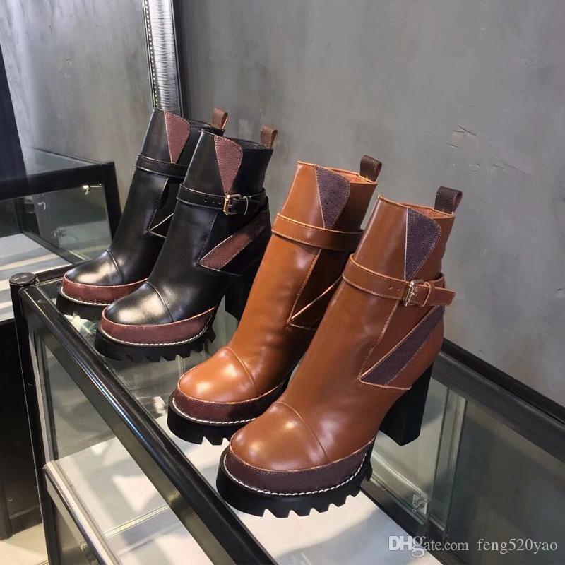 

Hot Sale-Women Martin boots Fashion boots flamingos coarse Desert Boot Winter Leather luxury woman shoes, Black