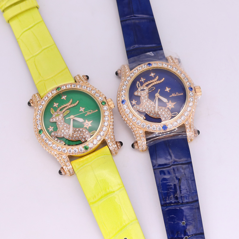 

Melissa Cute Deer Reindeer Women's Watch Hours Fashion Clock Leather Bracelet Rhinestones Crystal Girl's Christmas Gift, Red