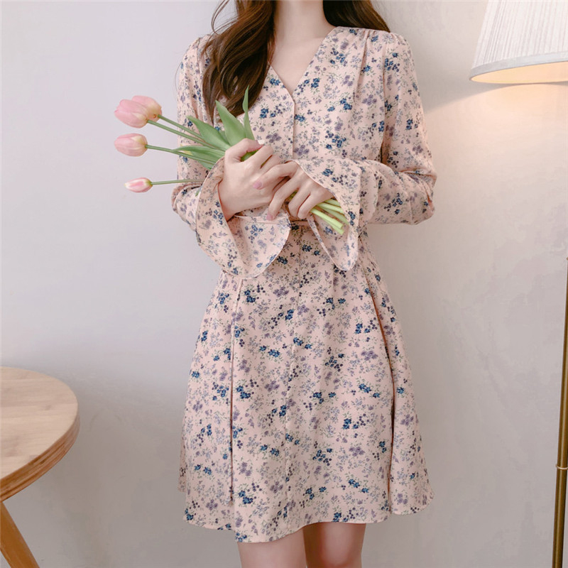 

2020 autumn women midi wrap dress v neck long sleeve slim elegant floral printed female casual dresses sukienki letnie, Pink