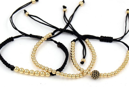 

4mm 3PCS/Lot iolj4 gold silver Copper cz zircon cubic zirconia elastic ball bead Punk Macrame Chakra Charm Bracelet Bangles