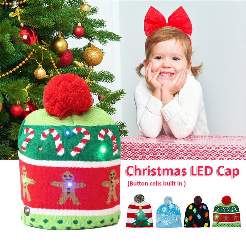

Adult Kids Christmas LED Light Knitted Hat Knit Cap Party Colorful Light Adult Kids Warm Hat