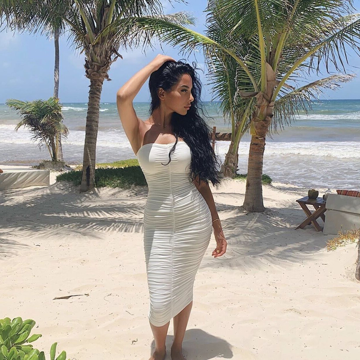 

2020 Women' sexy bra party pleated hip dress 9520, Xiang yu zi