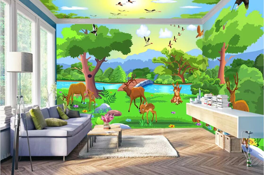 

3d room wallpaper custom photo non-woven murals Cartoon children's room full house background wall painting wallpaper for walls 3 d, Green blue