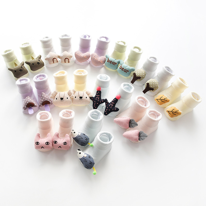 

Infant  Cartoon Socks Newborn Pass Hedgehog Doll Floor Socks Coral Fleece Thicken Indoor Prewalker Stockings 0-3T 06, Mixed color (remark or randomly)