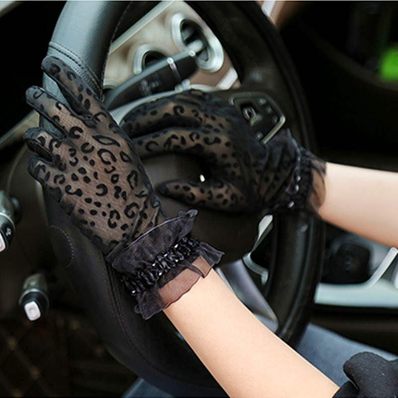 

Summer Gloves Women Sexy Lace Mesh Driving Anti UV Sunscreen Full Finger Lady Gloves Leopard Print Women Hot Sale