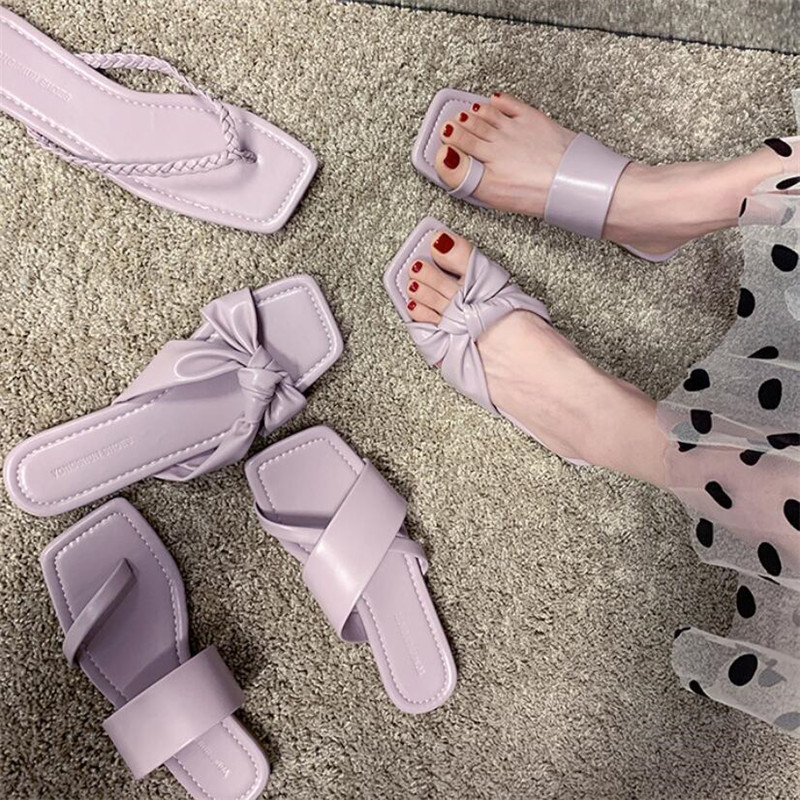 

Women Slipper Open Toe Purple Colors 2020 Summer Beach Slides Flip Flops Outdoor Casual Sewing Shoes Woman Solid Slides, 01