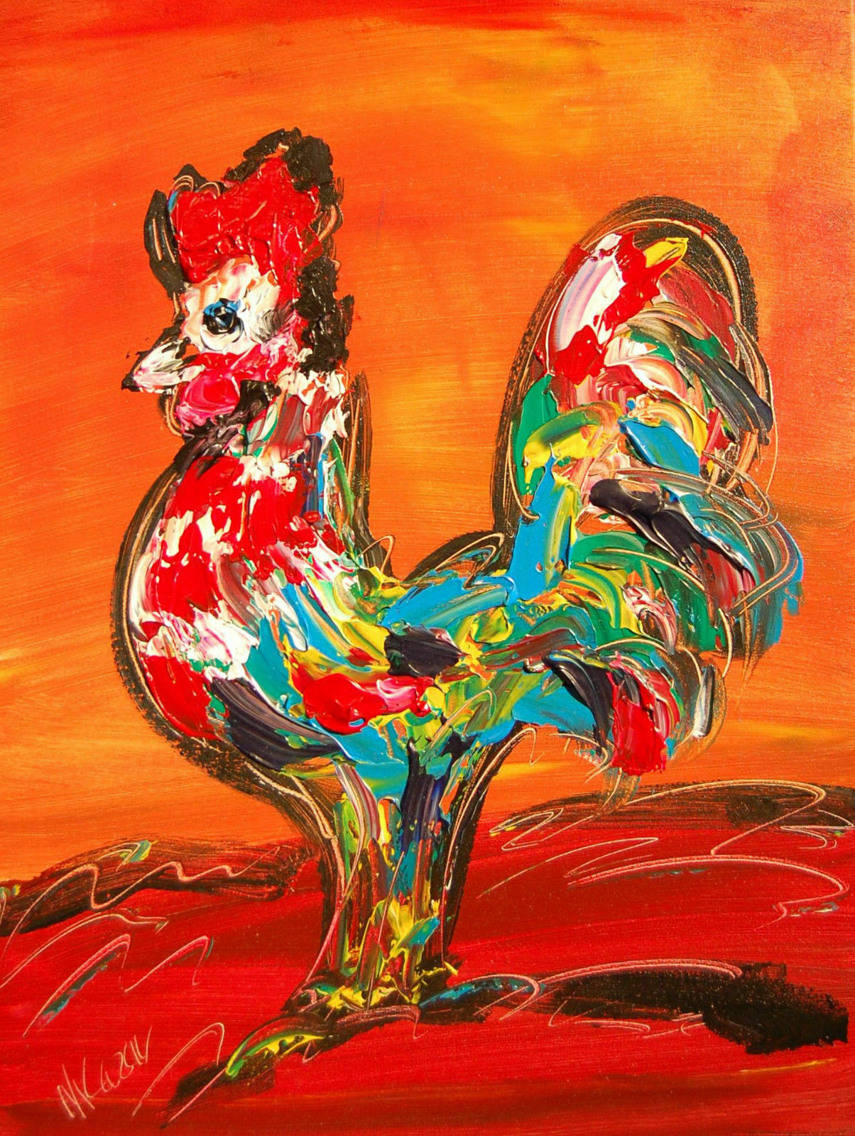 The Rooster Flower Painting HD Print on Canvas Home Decor Wall Art 16x20 inch