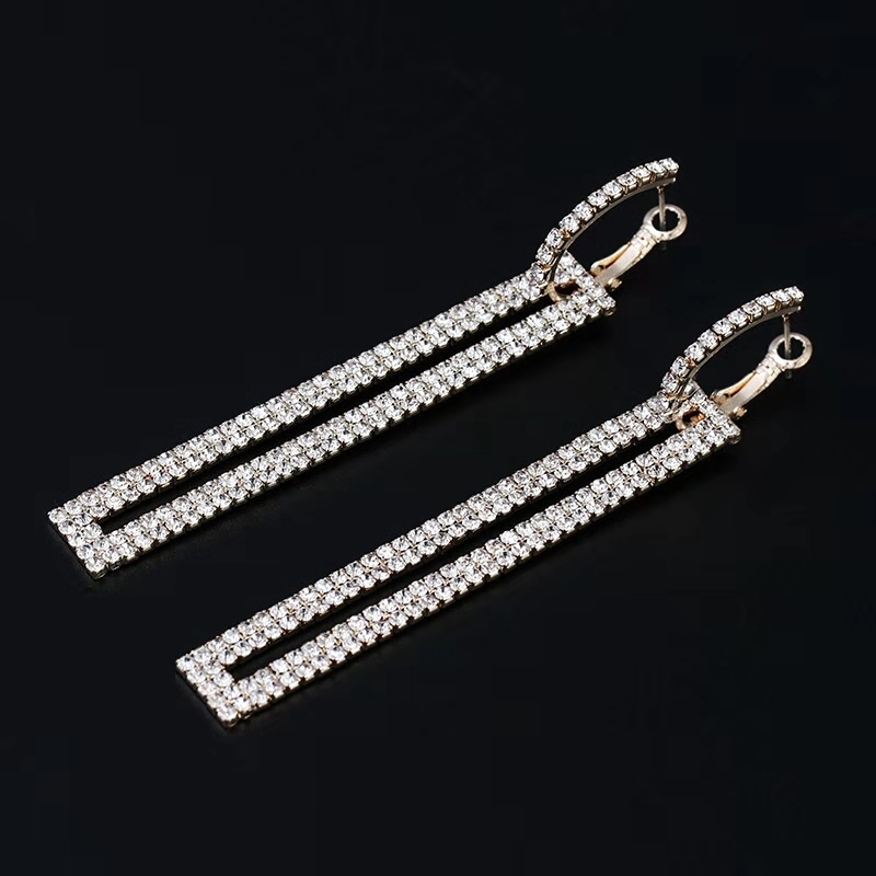

Wholesale- needle diamond rectangle dangle earrings for women luxury designer colorful diamonds iced out wedding engagement earrings gifts