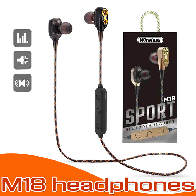 

Bluetooth Headphones M18 Sports Bluetooth Earphones With Mic Super Bass Headset For Iphone Samsung LG With Box, 1# silver