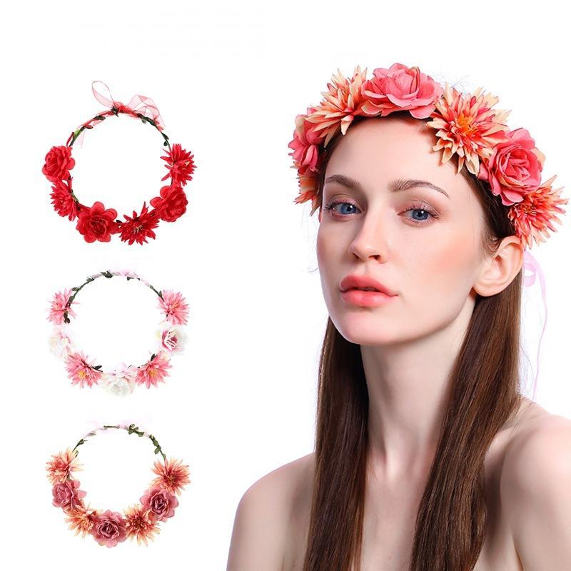 

Wreath Headband red Wreaths Crowns Wedding Beach Travel Bride Wreath hair wedding hair flower Accessories Flower