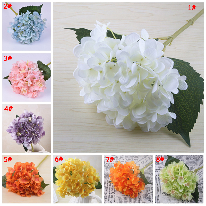 

Artificial Hydrangea Flower Head 47cm Fake Silk Flower Real Touch Single Hydrangeas Home Party Wedding Decoration 19 Colors VT0328