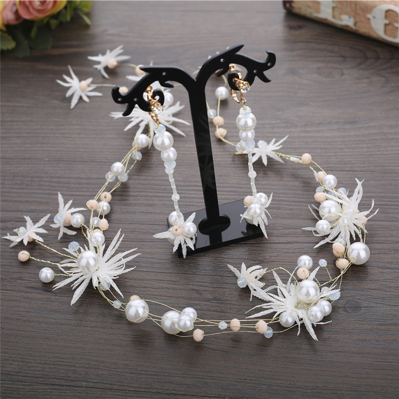 

Bride Headwear Celestial Immortals Beautiful White Flower Princess Korean Exceed Immortal Hair Band Earrings Wedding Dress Accessories Hair