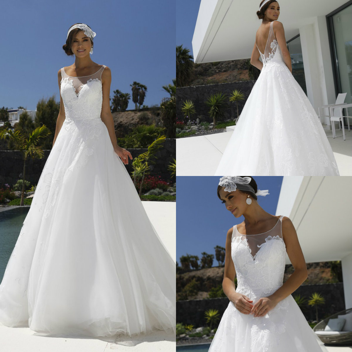 

2020 A Line Bohemian Wedding Dresses Lace Appliqued Sweep Train Boho Bridal Gowns Scoop Neck Backless Plus Size Robes De Mariée, Black