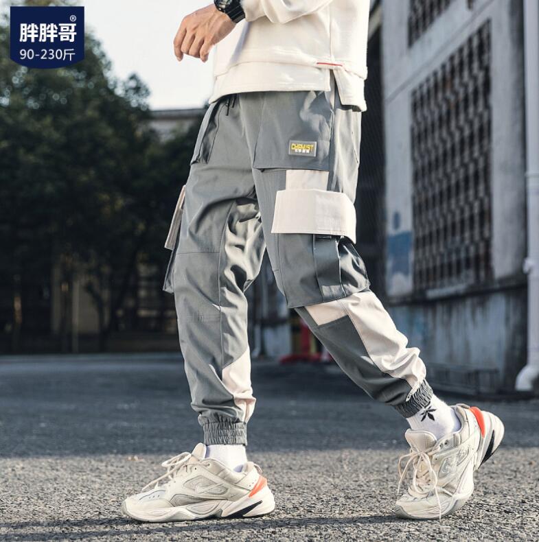 

Men Japanese Streetwear Cargo Pants 2020 Overalls Hip Hop Joggers Color Block Sweatpants Male Harem Black Track Pants w276