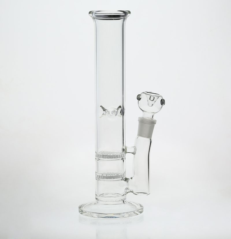 

11.4 inch Tall Straight Honeycomb Perc Glass Bongs with Bowl Double Filter Smoking Water Pipes Recycler Dab Rigs Glass Hookahs