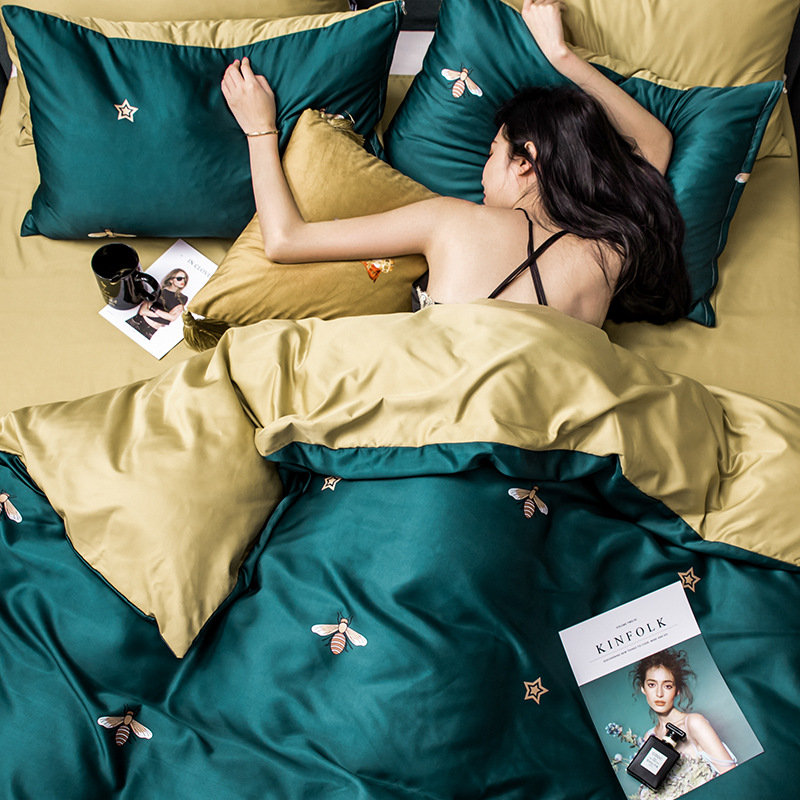 

King Size Bedding Set Luxury Bedding Sets 4pcs Duvet Cover Set Pillowcases Bed Sheet Double Bed Spread Cover Green Red, A-1set