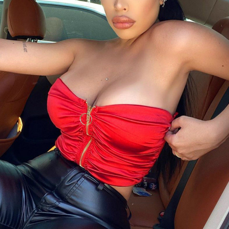 

2020 Fashion Solid Color Tube Tops Sleeveless Crop Top Women' Fit Strapless Tank Tops Cropped Sexy Summer Party Club Top, Pink